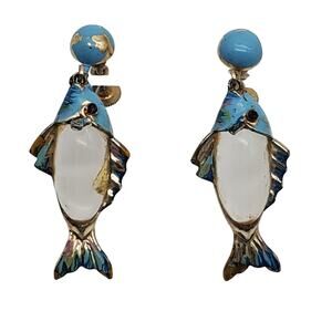 Coro Fish Jelly Belly Earrings Dangle Sea Imps Screw Backs Enamel Lucite 40s 50s